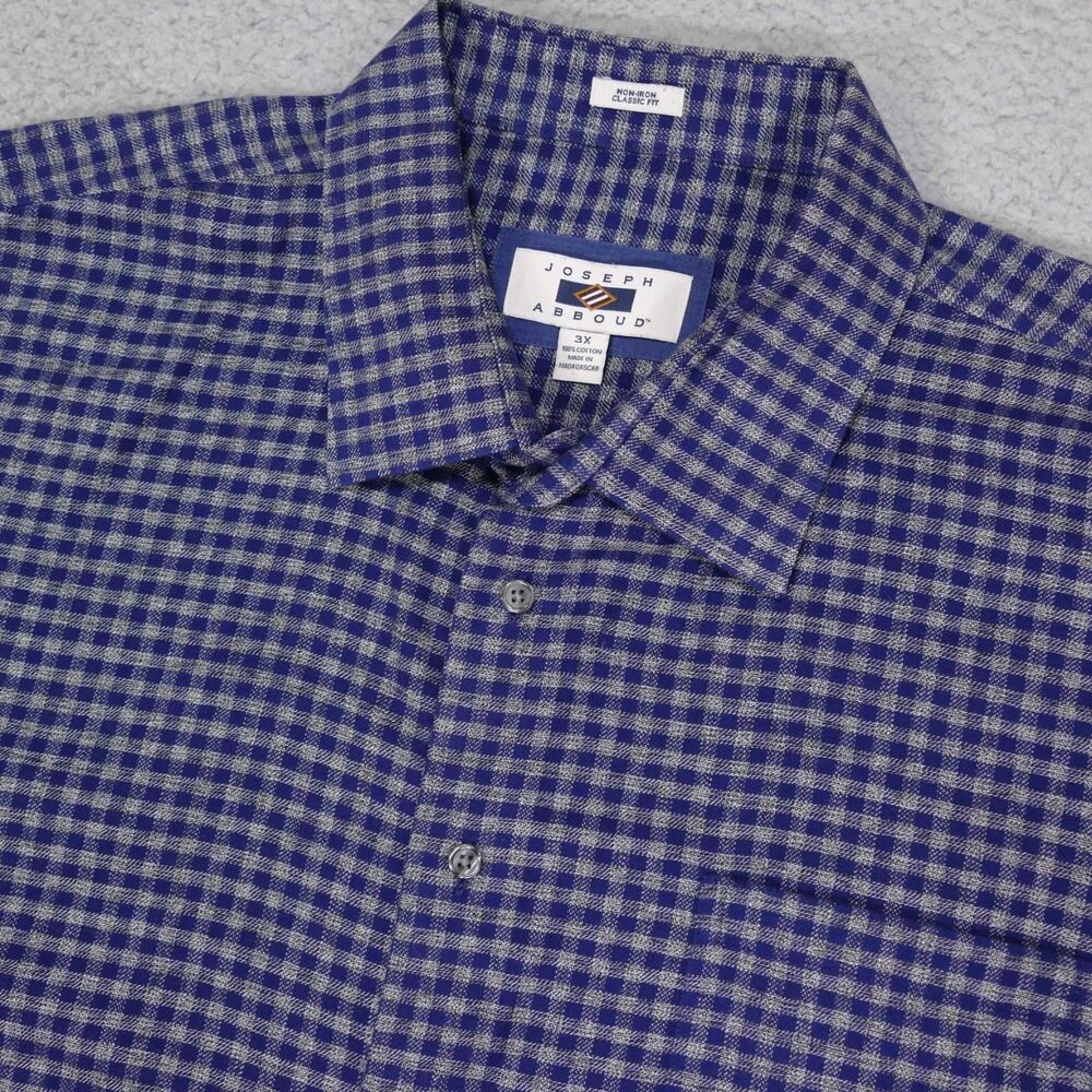 Joseph Abboud Shirt Mens 3XL Classic Fit Blue Plaid Button Up Long Sleeve